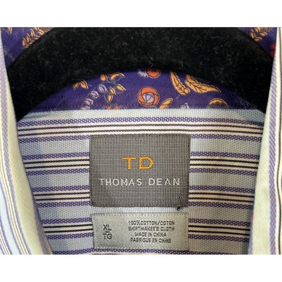 Thomas Dean Men's Size XL  Blue Stripe Button Up Shirt‎ Flip Cuffs Long Sleeve - Picture 5 of 9